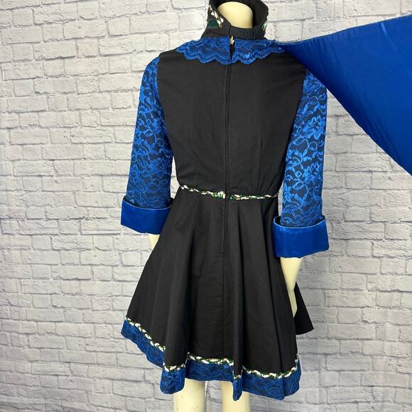 Vintage traditional Irish step dancing dress handmade, black & blue small medium - Picture 11 of 16